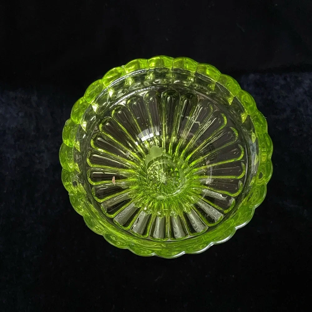 Stunning Vintage Lime Green Pressed Glass Candleholder for both Taper or Pillar